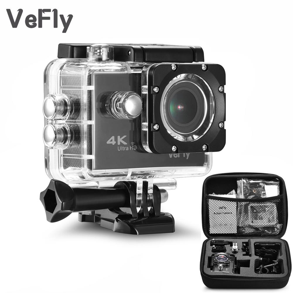 VeFly 2.0 inch Screen Wifi 1080P 4K Waterproof Sports Action Camera, black portable 16MP Sport Cam Go Pro Accessories case set(Black - Option2)
