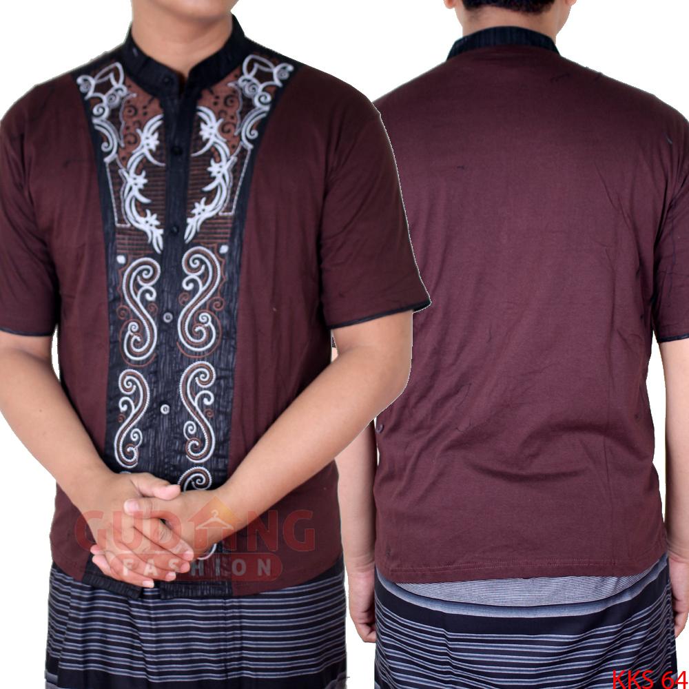 Gudang Fashion - Baju Koko Pria Lengan Pendek - Coklat Tua