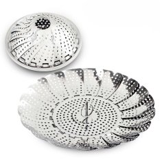 11 inch Stainless Steel Vegetable Steamer Scaling Drawer Food Egg Poacher Steaming Folding Mesh Fruit Dish Tray Multi Function Waterproof Basket Cooker Bowl - Intl