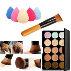 15 Colors Face Cream Makeup Concealer Palette Sponge Puff Powder Brush Set (Intl)