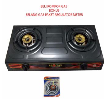 Progas PG169C Kompor Gas 2 Tungku Bonus Selang Gas Paket Regulator Meter(Black)  