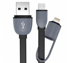 2 in 1 Duo Magic Cable Lightning and Micro USB Cable for Android / iOS - Round Split Back Model - Black