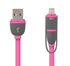 2 in 1 Duo Magic Cable Lightning and Micro USB Cable for Android / iOS - Round Split Back Model - Rose