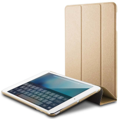 2in1 Ultra thin Luxury Leather Protective Matte Case Folded Smart Cover Full Protector For Apple iPad 6/iPad Air 2 (Slim Gold)