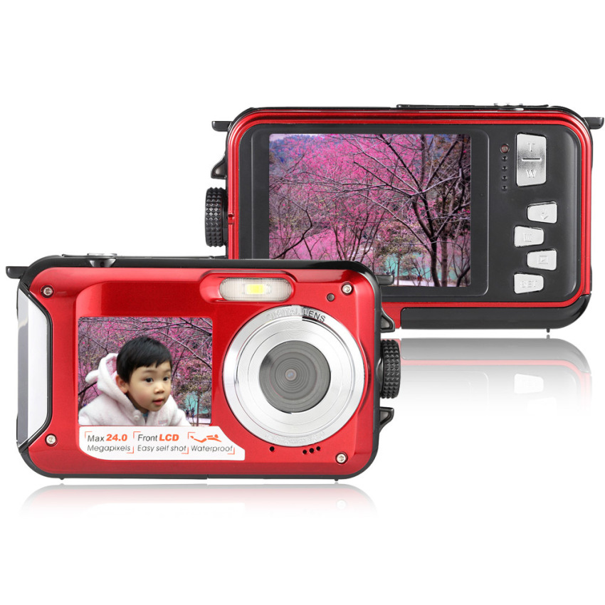 Amkov Double Dual LCD Display 2.7" Main Screen HD 24MP 16X Digital Zoom 1080P 30FPS Anti-shake Selfie Self-portrait Digital Camera Camcorder (Red)  