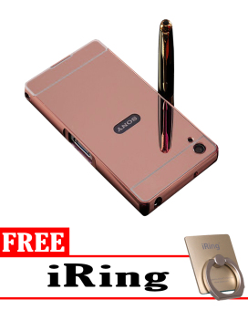 Case for Sony Xperia Z1 Aluminium Bumper With Mirror Backdoor Slide Rose Gold .