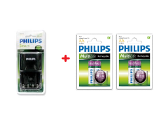 Philips Smart Charger + Baterai AA Philips Rechargeable 2000mah Isi 4
