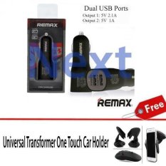Remax Dual USB Car Charger 2.1A 1A Portabel Adaptor Fast Charging + Car Holder Transformer