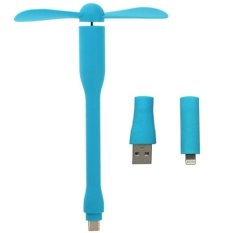 3 in 1 3.5 inch Flexible Micro USB + USB 2.0 + 8 Pin Powered 2-Blade Fan for Phone and Computers(Blue) - INTL