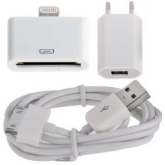 3 in 1 (EU Plug Travel Charger Adapter + 30 Pin Female to Male Sync Data Adapter + iPhone 30 Pin USB Sync Cable) for iPhone 6 and 6 Plus, iPhone 5, iPad 4 , iPad mini 1 / 2 / 3, iPod touch 5 / 6(White) - Intl