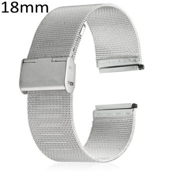 18mm Men Women Stainless Steel Mesh Watch Strap Folding Clasp with Safety Bracelet - Intl  