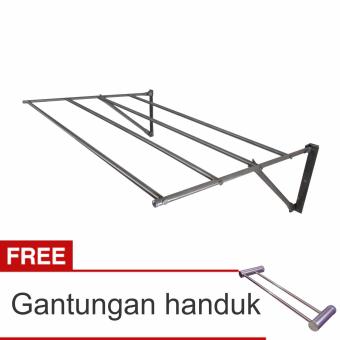 Lanjarjaya Stainless Steel Jemuran Dinding Ukuran 82cm Knock Down +Gantungan Handuk