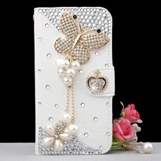 3D Bling Crystal Rhinestone PU Leather Flip Folio Case Cover Skin Protector with Magnetic Closure for Nokia Lumia 1020 - Butterfly Design