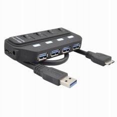 4 Port Super Speed USB 3.0 Hub Up to 5Gbps for MAC PC Laptop Wireless Mouse with On/Off Switch Black (Intl)