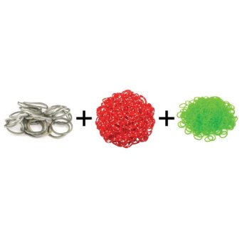 A1 Toys Paket Karet Refill Loom Bands Metalik Abu + Polkadot Merah + Bubble Hijau Rainbow Loom