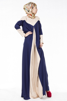 002 # Muslim women's long-sleeved dress dress(dark blue) - intl  