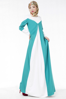 002 # Muslim women's long-sleeved dress dress(blue) - intl  