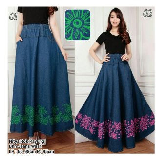 168 Collection Rok Maxi Payung Nitha Jeans Skirt-Pink 02  