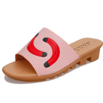 181502 Fashion Slippers Flat Bottomed Sandals Soft Bottom(Red) (Intl)  