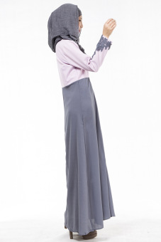 1PCS summer fashion muslim women lace slim Long dress baju kurung Korean Linen(Grey) - intl  