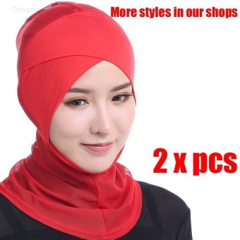 (2 pcs)Tudung Inner Cap Muslim Cross Render Cap Lace Hijab - red - intl  