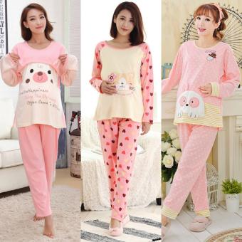 2 Piece Set Knitted Cotton Pregnant woman pajamas breast-feeding clothes 602 - intl  