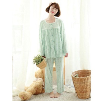 2 Piece Set Knitted Cotton Pregnant woman pajamas breast-feeding clothes -Blue - intl  