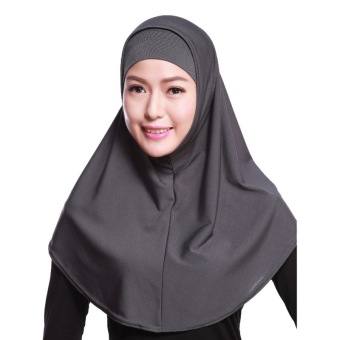 2 Pieces Head Covering Hijab Hui Muslim Scarf Turban Grey (Intl) - Intl  