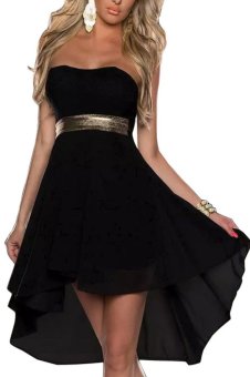 2015 New Women's Sexy Clubwear Strapless Chiffon Asymmetrical Herm Dresses Lace Bra Causal Dress Black N158 - Intl  