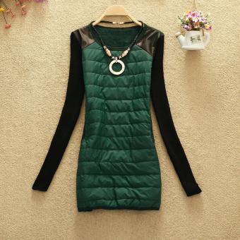 2016 4 Colors Women Autumn Winter woolen sleeve warm Mini Necklace dress, ladies The down fabric PU leather shoulder casual dress?green? - intl  