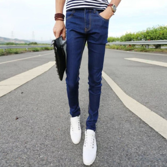 2016 autumn and summer new men's jeans pants Korean style influx  casual trousers cool stretch man pants -blue - Intl  