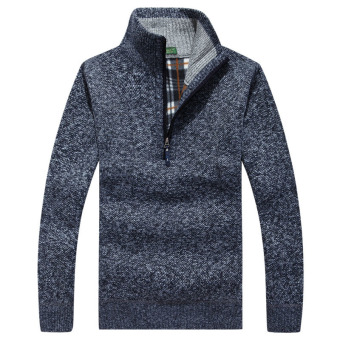 2016 Autumn Winter Men's Casual Sweater Cardigan Knitting Thicken Long-sleeved Knitwear Sweaters (Navy Blue) - intl  