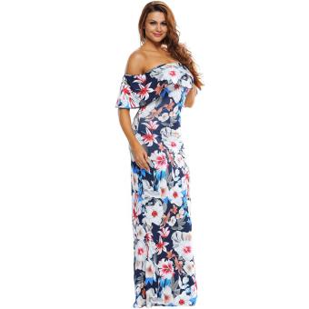 2016 Boho Fashion Sexy Bodycon Long Summer Dresses Off The Shoulder Strapless Flower Print Backless Elegant Party Maxi Dress?Color? - intl  