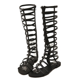 2016 Fashion Women's Plus Faux Leather Tall Caged Wide Width Wide Calf Sandals, Black (Intl)  