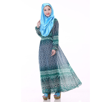 2016 Lady Chiffon Muslim Dress Muslim Long Dress Robe(Green)  