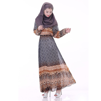 2016 Lady Chiffon Muslim Dress Muslim Long Dress Robe(Tan)  