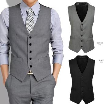 2016 Mens Suit Vest V Slim Suit Collar(Grey) - intl  