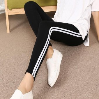 2016 motion stitching big yards Ms. cotton leggings, casual pants(Black)  - intl  