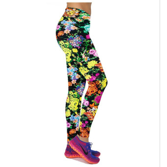 2016 New Arrival 12 Colors Women High Waist Fitness Sports Yoga Pants Floral Printed Elastic Stretch Running Gym Leggings Style 15 - intl  