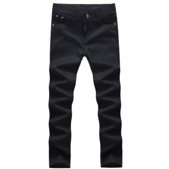 2016 New Arrival Men's solid color mid waist Long straight Jeans Trousers (Black)  