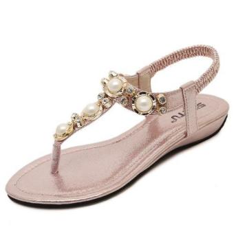 2016 New Korean Diamond Ornaments Boho Wind Flat Sandals for Women Female (Pink) - intl  