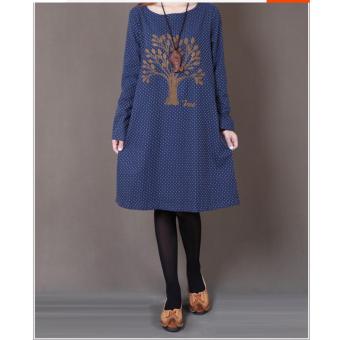 2016 New Korean style Top Quality Vestidos Plus Size Vintage Embroidery long sleeve Cotton Dresses Womens Loose Casual Autumn Dress?blue? - intl  