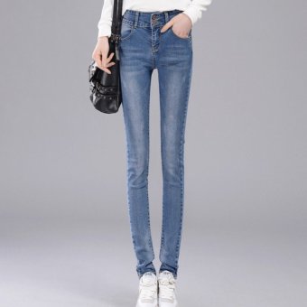 2016 New Women's Jeans Stretch Skinny Jeans Pencil Pants Feet (light Blue)  