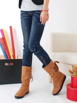 2016 Nwe Style Short-haired Flat Boots Fashion Winter Knight Boots Women's Boots Shoes (Yellow) - intl  
