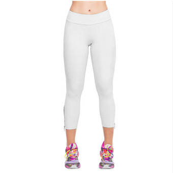 2016 Summer Fashion New Candy Color Women Sport Yoga Pants Capri Solid High Waist Zipper Calf Length Gym Fitness Leggings White - intl  