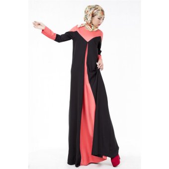 2016 Summer New Women Long Sleeve Casual Chiffon Patchwork Muslim Dress (Black) - intl  