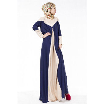 2016 Summer New Women Long Sleeve Casual Chiffon Patchwork Muslim Dress (Dark Blue) - intl  