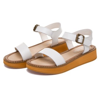 2016 Summer Women sandals peep-toe flat Shoes Roman Genuine Leather sandals shoes, White (Intl)  