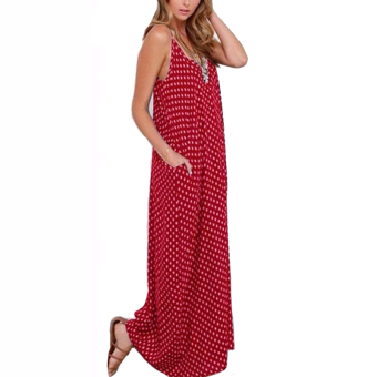 2016 Summer Women Sexy Strapless Polka Dot Casual Loose Long Maxi Dress Sexy Beach Dresses Plus Size Vestidos 6 Color Wine Red - Intl  