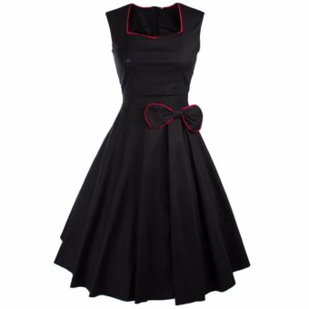 2017 Bow Vintage Dress Women Summer Sexy Evening Retro Party Elegant Cotton Black Rockabilly 50s Swing Dresses?black? - intl  